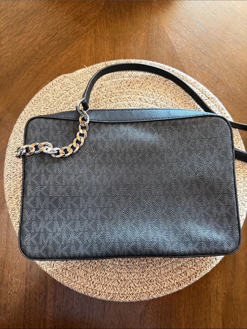 Michael Kors Black Logo-Print Shoulder Bag with Gold Hardware